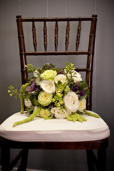 Liz's bouquet. Succulents are from our yard. Photo by Felici Photo