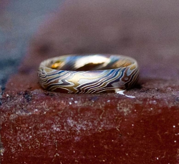 Eric's mokume wedding band from James Binnon. Photo by Felici Photo.