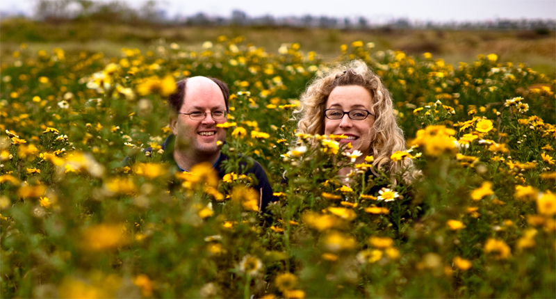 Eric and Liz on Fiesta Island during the wild flower blooming, San Diego, California